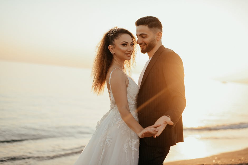 Wedding couple at sunset